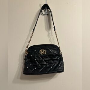 Badgley Mischka Black Quilted Studded Chain Small Shoulder Bag